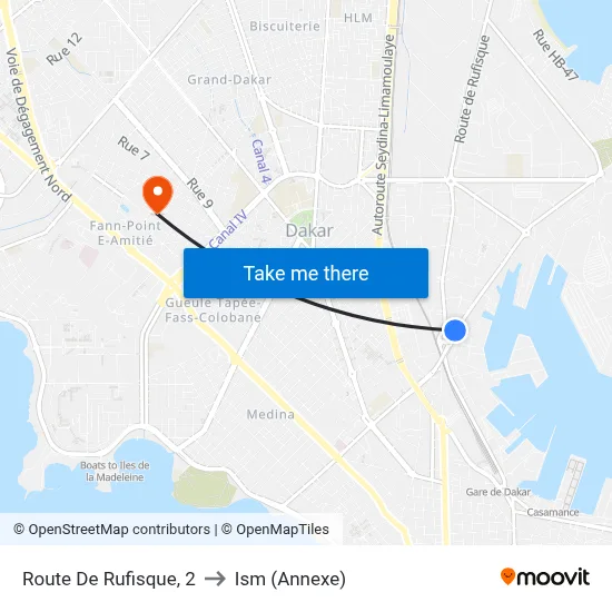 Route De Rufisque, 2 to Ism (Annexe) map