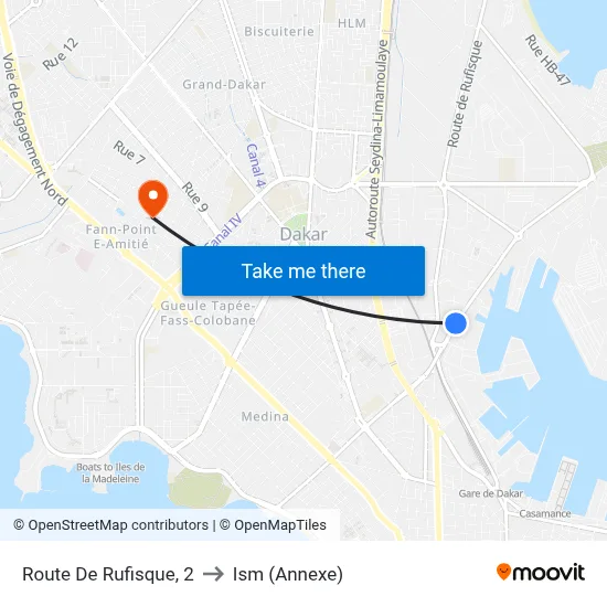 Route De Rufisque, 2 to Ism (Annexe) map