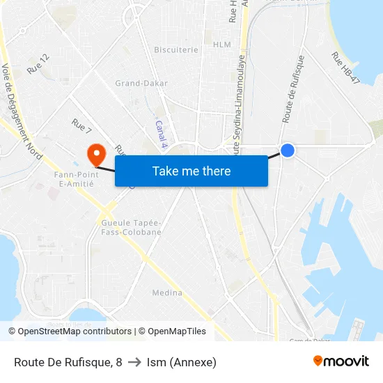 Route De Rufisque, 8 to Ism (Annexe) map