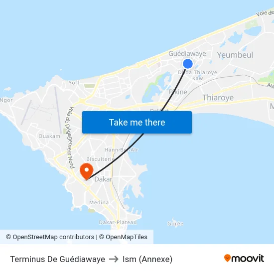 Terminus De Guédiawaye to Ism (Annexe) map