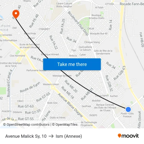 Avenue Malick Sy, 10 to Ism (Annexe) map