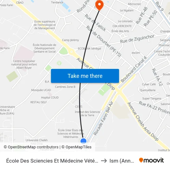 École Des Sciencies Et Médecine Vétérinaires to Ism (Annexe) map