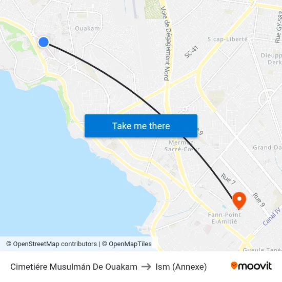 Cimetiére Musulmán De Ouakam to Ism (Annexe) map