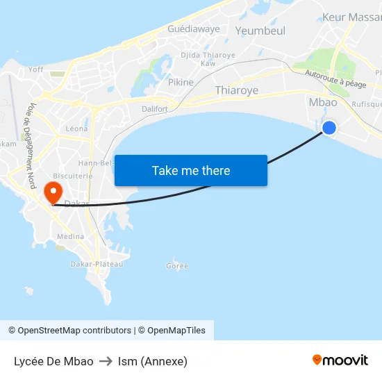 Lycée De Mbao to Ism (Annexe) map