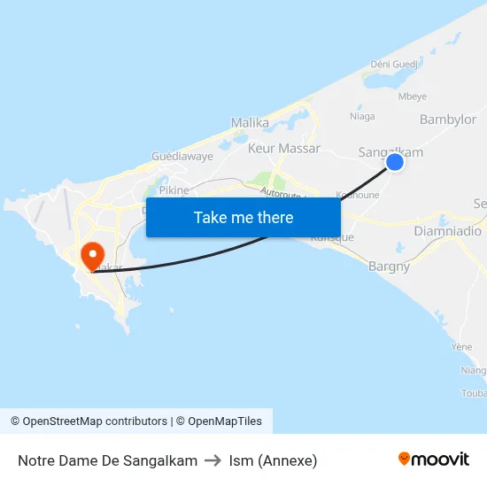 Notre Dame De Sangalkam to Ism (Annexe) map