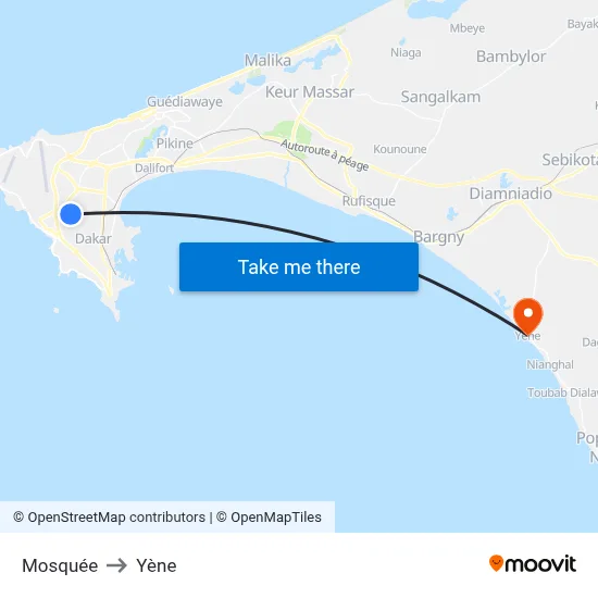 Mosquée to Yène map