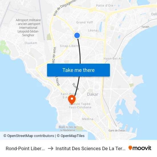 Rond-Point Liberté to Institut Des Sciences De La Terre map