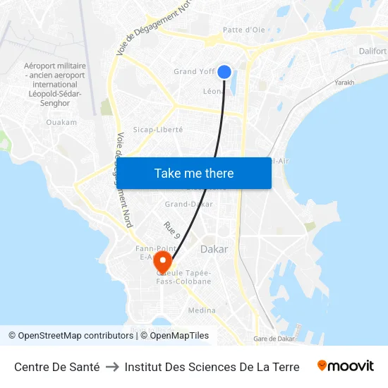 Centre De Santé to Institut Des Sciences De La Terre map