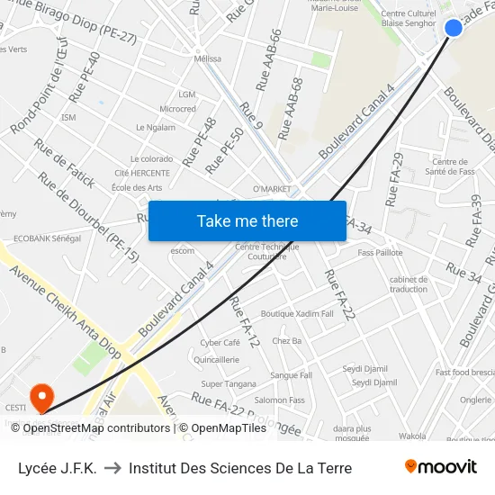 Lycée J.F.K. to Institut Des Sciences De La Terre map