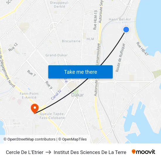 Cercle De L'Etrier to Institut Des Sciences De La Terre map