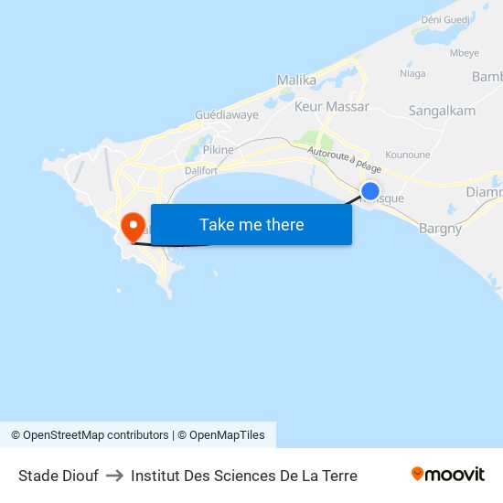 Stade Diouf to Institut Des Sciences De La Terre map