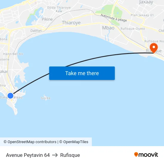 Avenue Peytavin 64 to Rufisque map