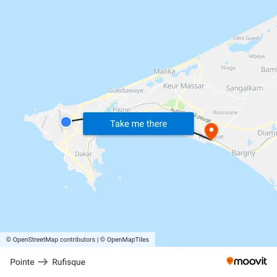 Pointe to Rufisque map