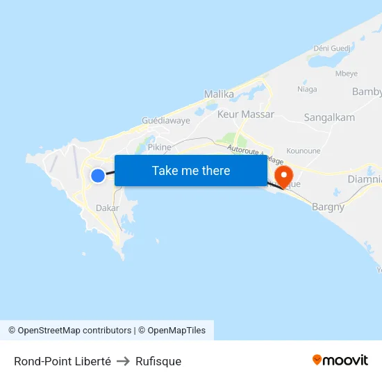 Rond-Point Liberté to Rufisque map