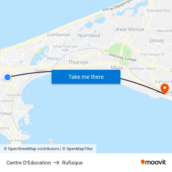 Centre D'Education to Rufisque map