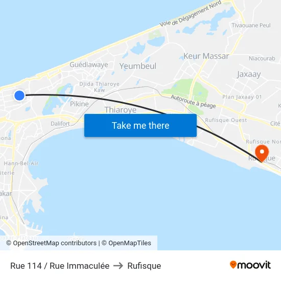Rue 114 / Rue Immaculée to Rufisque map