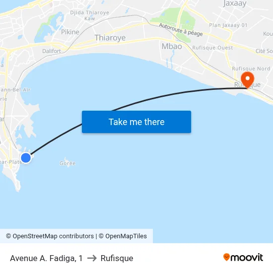 Avenue A. Fadiga, 1 to Rufisque map