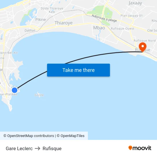 Gare Leclerc to Rufisque map