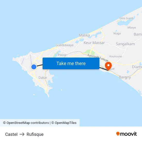 Castel to Rufisque map
