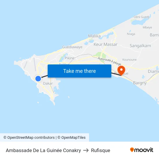 Ambassade De La Guinée Conakry to Rufisque map