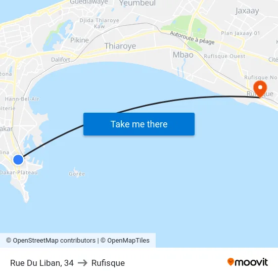 Rue Du Liban, 34 to Rufisque map