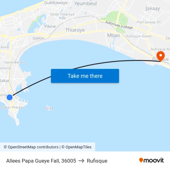 Allees Papa Gueye Fall, 36005 to Rufisque map