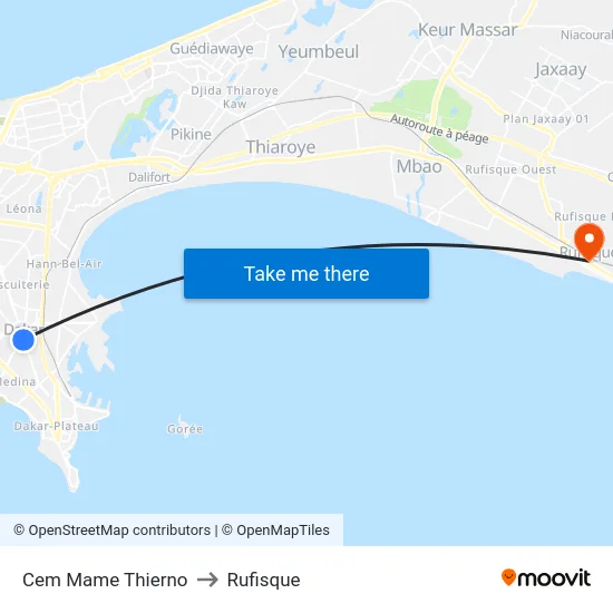Cem Mame Thierno to Rufisque map