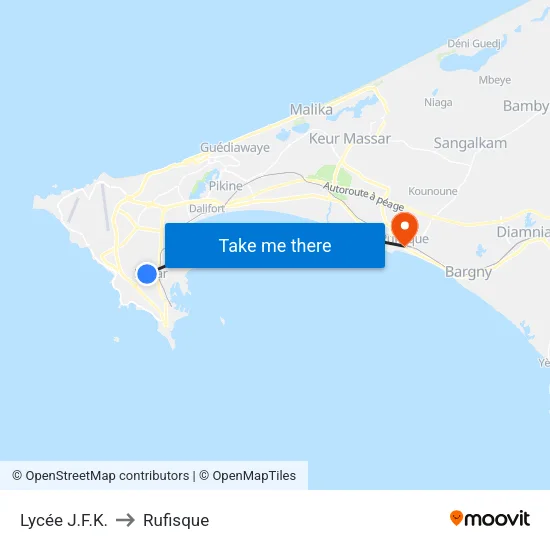 Lycée J.F.K. to Rufisque map