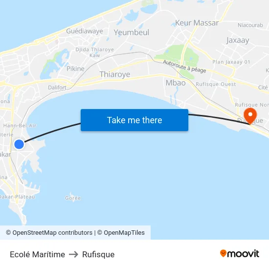 Ecolé Marítime to Rufisque map