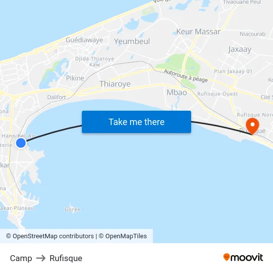 Camp to Rufisque map