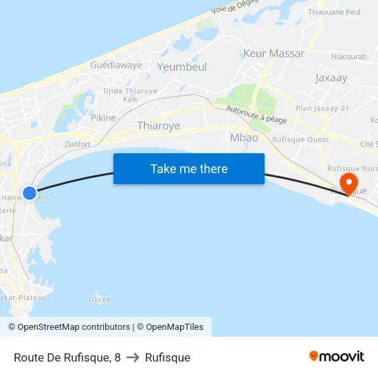 Route De Rufisque, 8 to Rufisque map