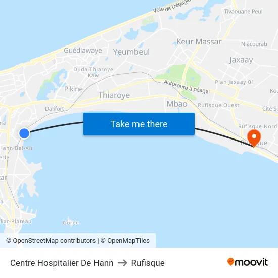 Centre Hospitalier De Hann to Rufisque map