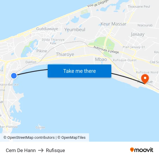 Cem De Hann to Rufisque map