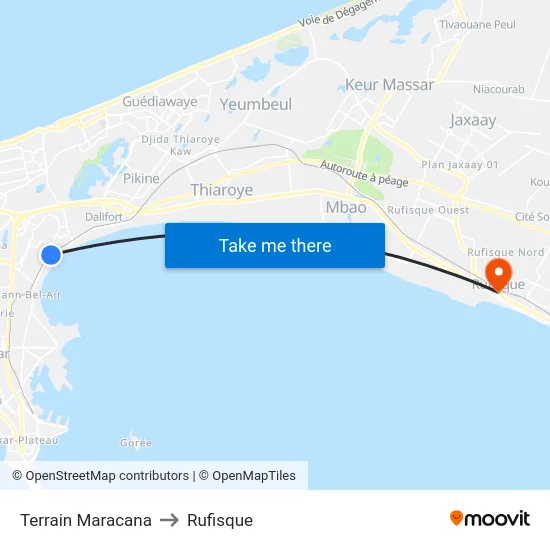 Terrain Maracana to Rufisque map
