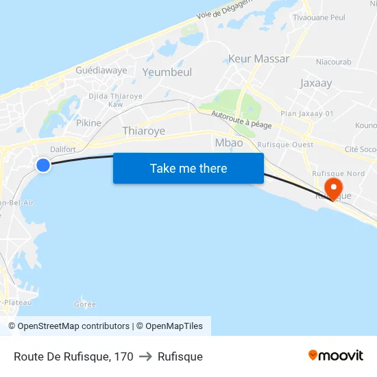 Route De Rufisque, 170 to Rufisque map
