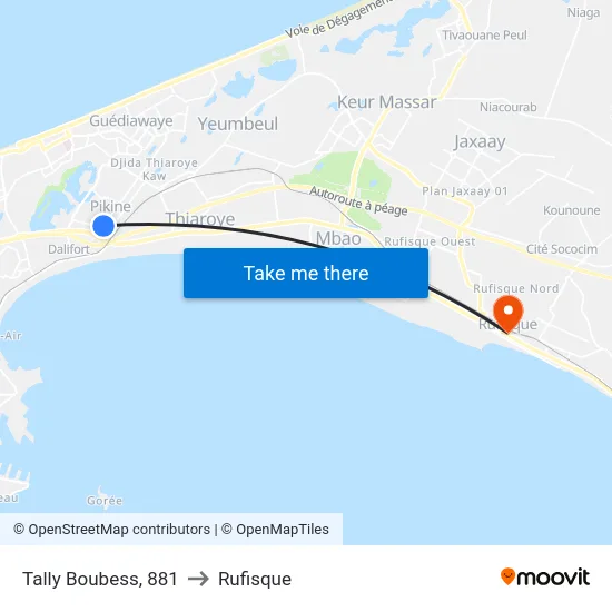 Tally Boubess, 881 to Rufisque map