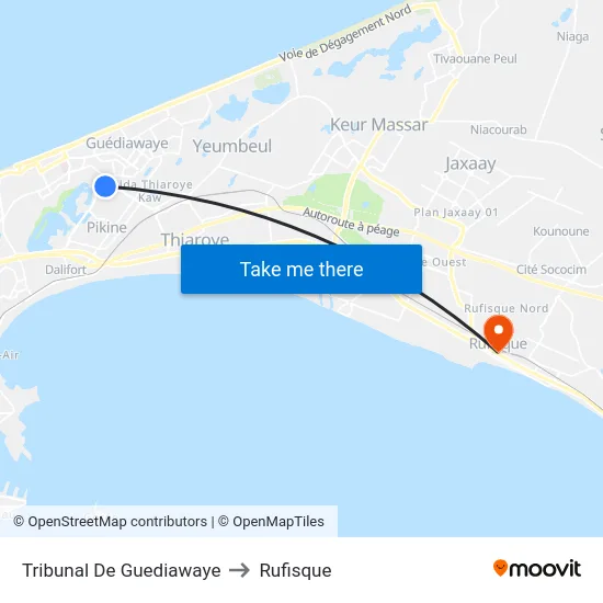 Tribunal De Guediawaye to Rufisque map