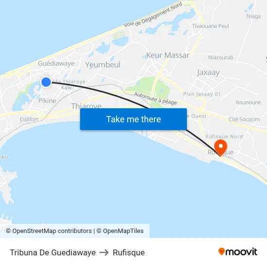 Tribuna De Guediawaye to Rufisque map