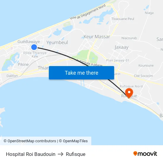 Hospital Roi Baudouin to Rufisque map