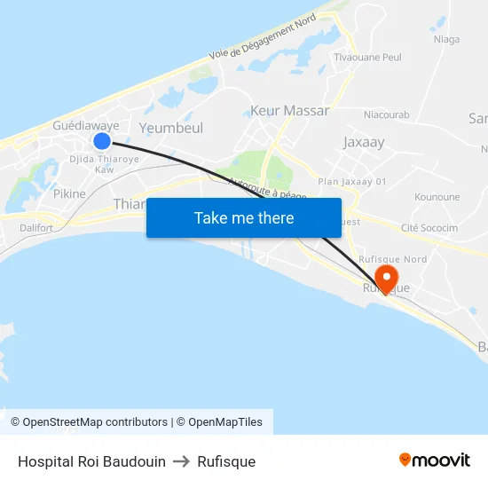 Hospital Roi Baudouin to Rufisque map