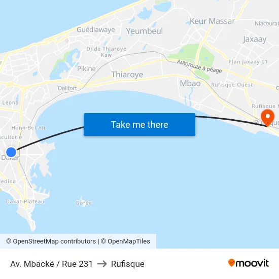 Av. Mbacké / Rue 231 to Rufisque map