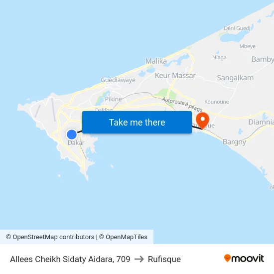 Allees Cheikh Sidaty Aidara, 709 to Rufisque map