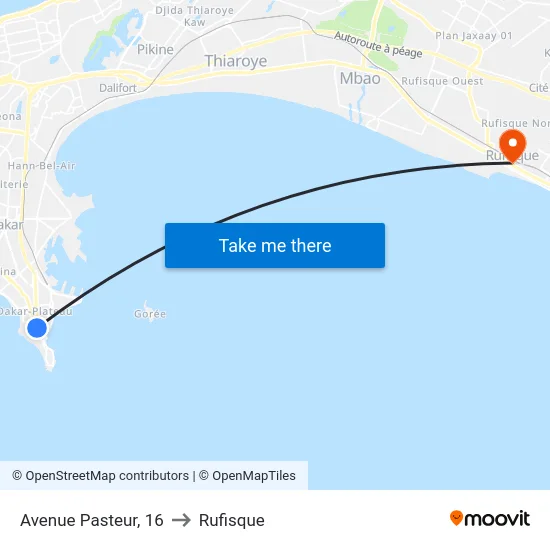 Avenue Pasteur, 16 to Rufisque map