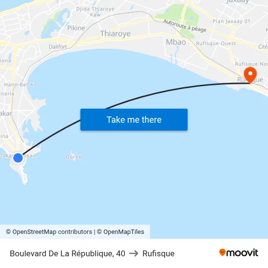 Boulevard De La République, 40 to Rufisque map