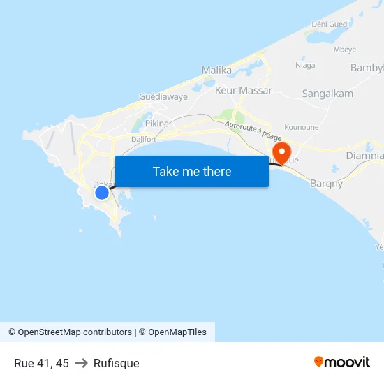 Rue 41, 45 to Rufisque map