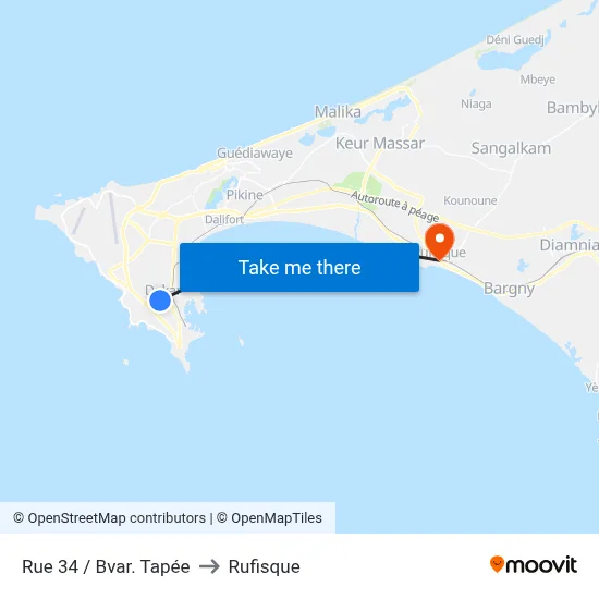 Rue 34 / Bvar. Tapée to Rufisque map