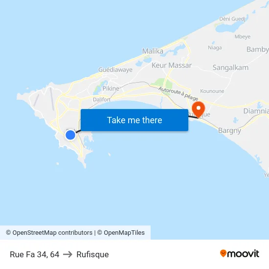 Rue Fa 34, 64 to Rufisque map