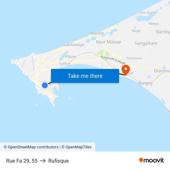 Rue Fa 29, 55 to Rufisque map