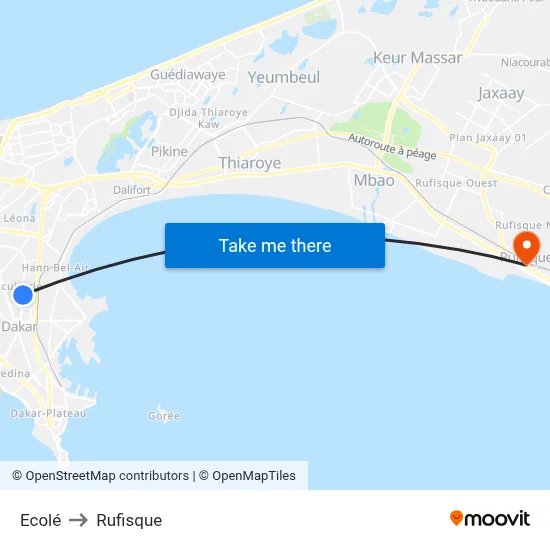 Ecolé to Rufisque map