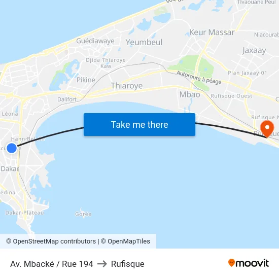Av. Mbacké / Rue 194 to Rufisque map